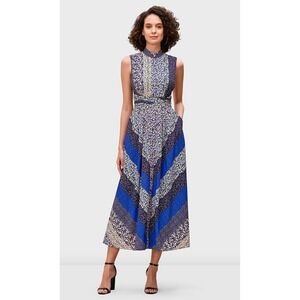 Eshakti Sash Waist Chevron Animal Print Crepe Maxi Shirtdress, Size 8